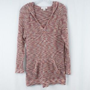 Christopher Banks Multicolor Open Knit V Neck Hooded Sweater XL Boho Beach Indie